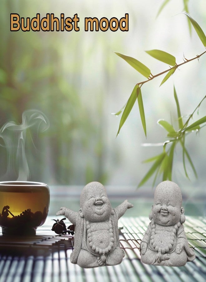 Ftplayuiq 2Pack Buddha Sandstone Statues Zen Monk Buddha Statue Zen Garden Decor Zen Monk Praying Statue Sculptures Ornament for Wealth Good Luck Feng Shui Decor(Laughing Buddha) - Image 5